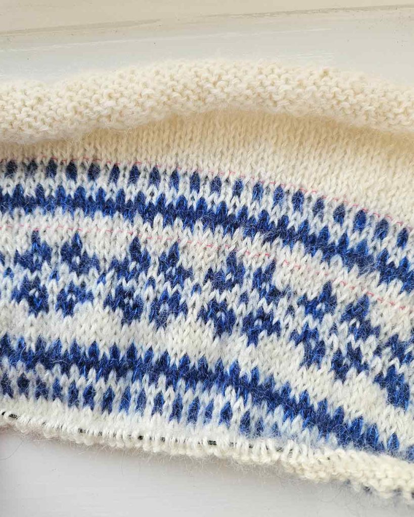 Porcelain Sweater in blue and cream Fair Isle colorwork, handmade knitted jumper