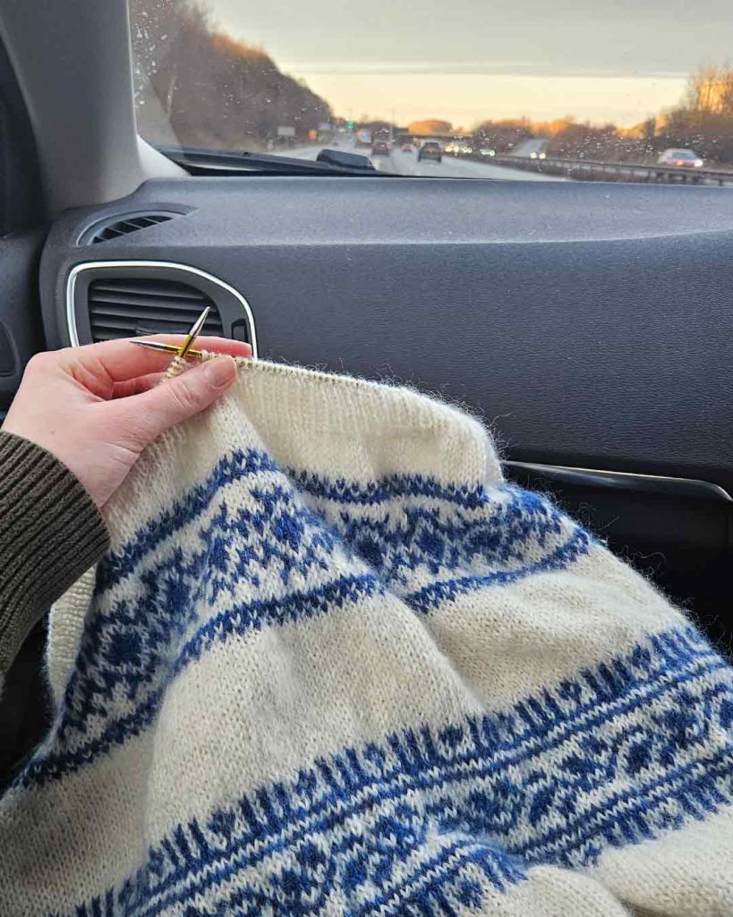 Porcelain Sweater in blue and cream Fair Isle colorwork, handmade knitted jumper