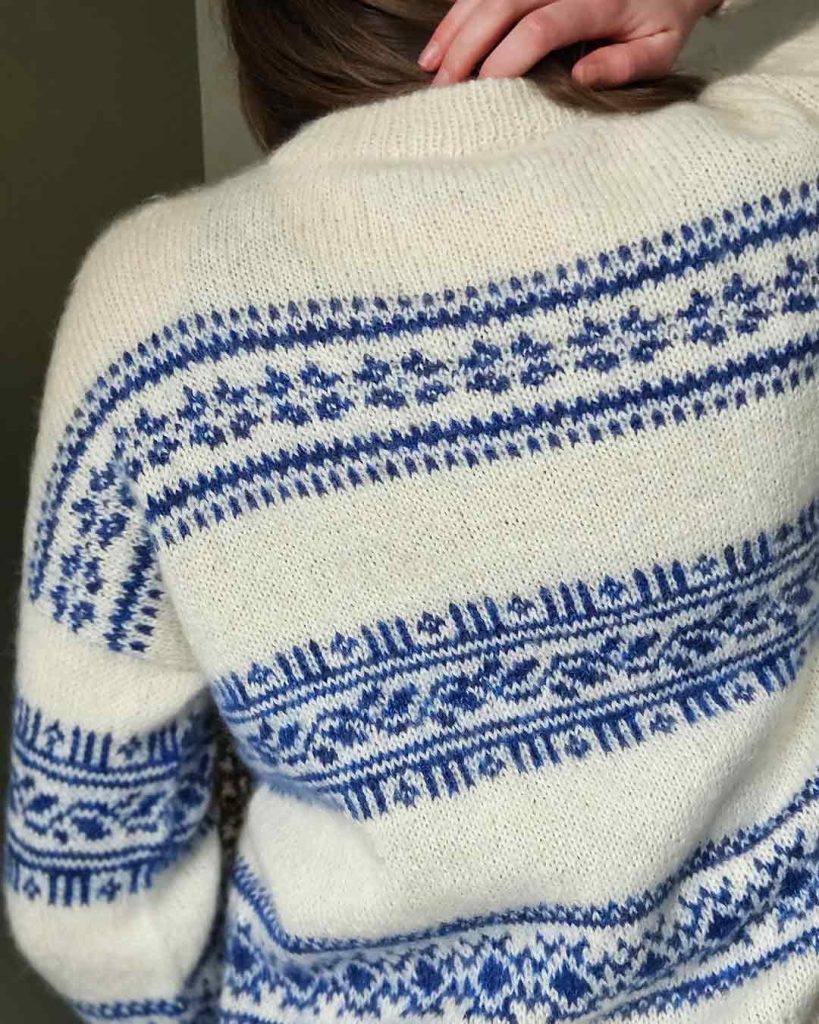 Porcelain Sweater in blue and cream Fair Isle colorwork, handmade knitted jumper